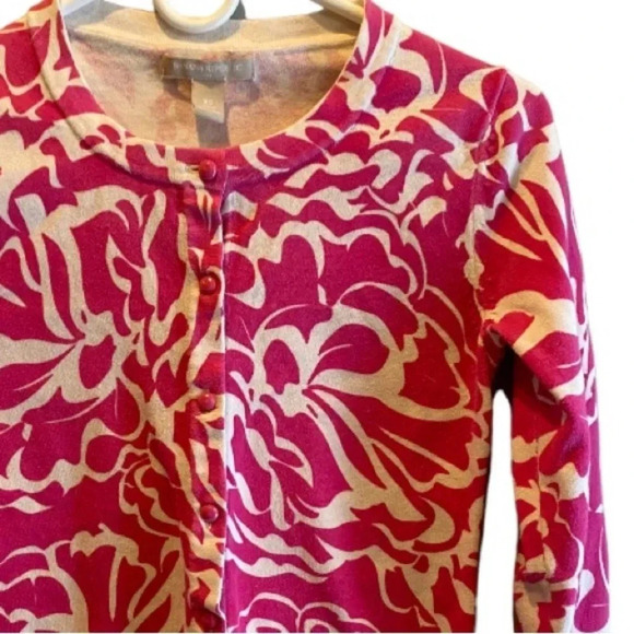 BANANA REPUBLIC WOMENS PINK WHITE SWEATER CARDIGAN TOP SHIRT BUTTON SIZE XS - Picture 2 of 3